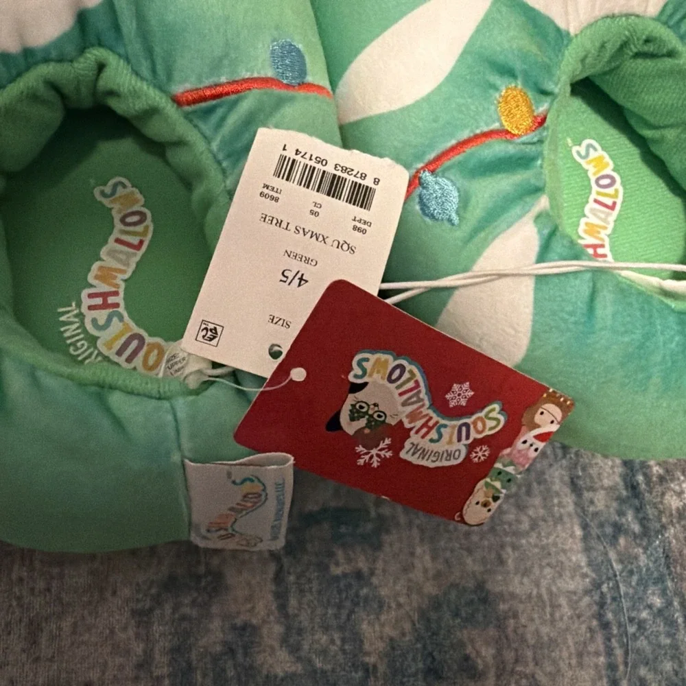 Squishmallows Shoes Kids Size 4/5 Green Christmas Tree Plush Cozy House Slippers